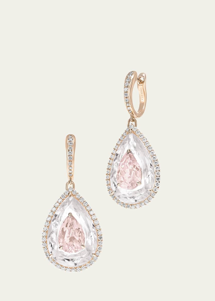 Boghossian Inlay Shine 18K Rose Gold Morganite and Rock Crystal Earrings