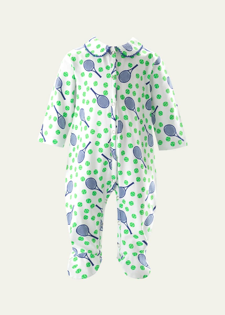 Rachel Riley Boy's Tennis-Print Footie, Size Newborn-12M