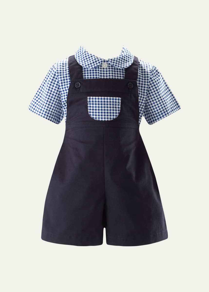 Rachel Riley Boy's Gingham-Print Shirt & Dungaree Set, Size 6M-24M