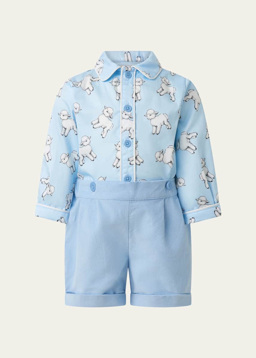 Rachel Riley Boy's Lamb Shirt & Shorts Set, Size 6M-24M