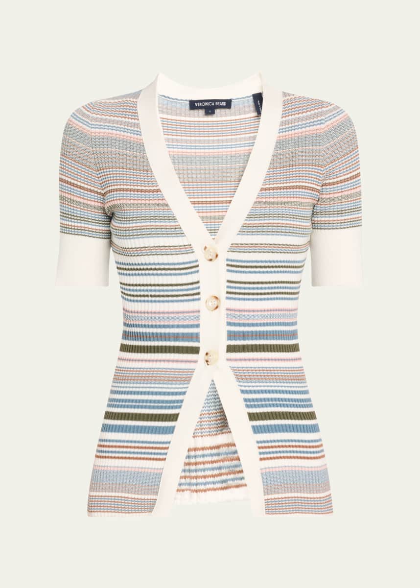 Veronica Beard Fawne Stripe Short-Sleeve Cardigan