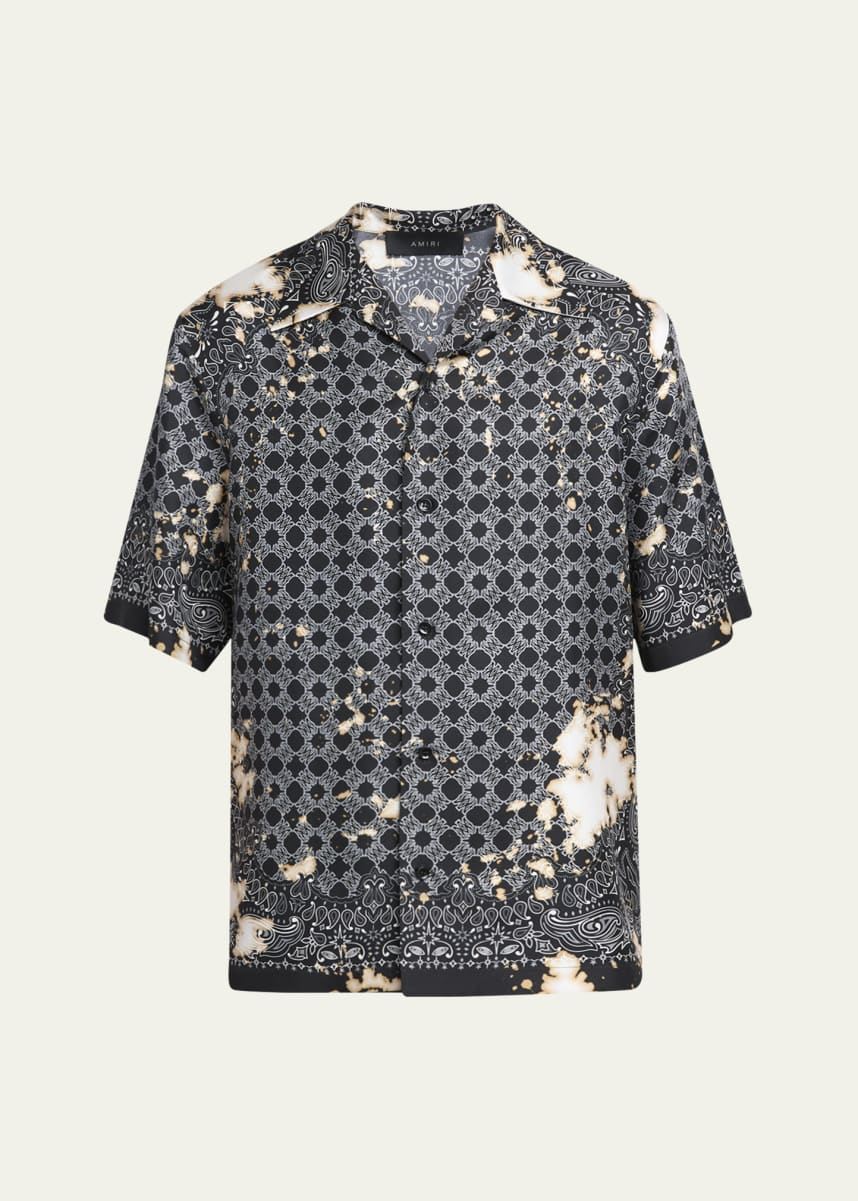 Amiri Men's Bleached Silk Bandana Bowling Shirt