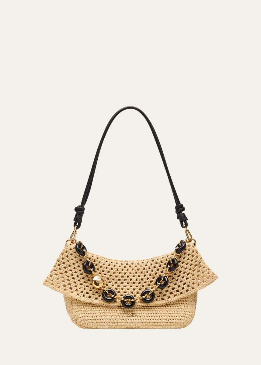 Loewe Ola Small Shoulder Bag in Raffia and Leather