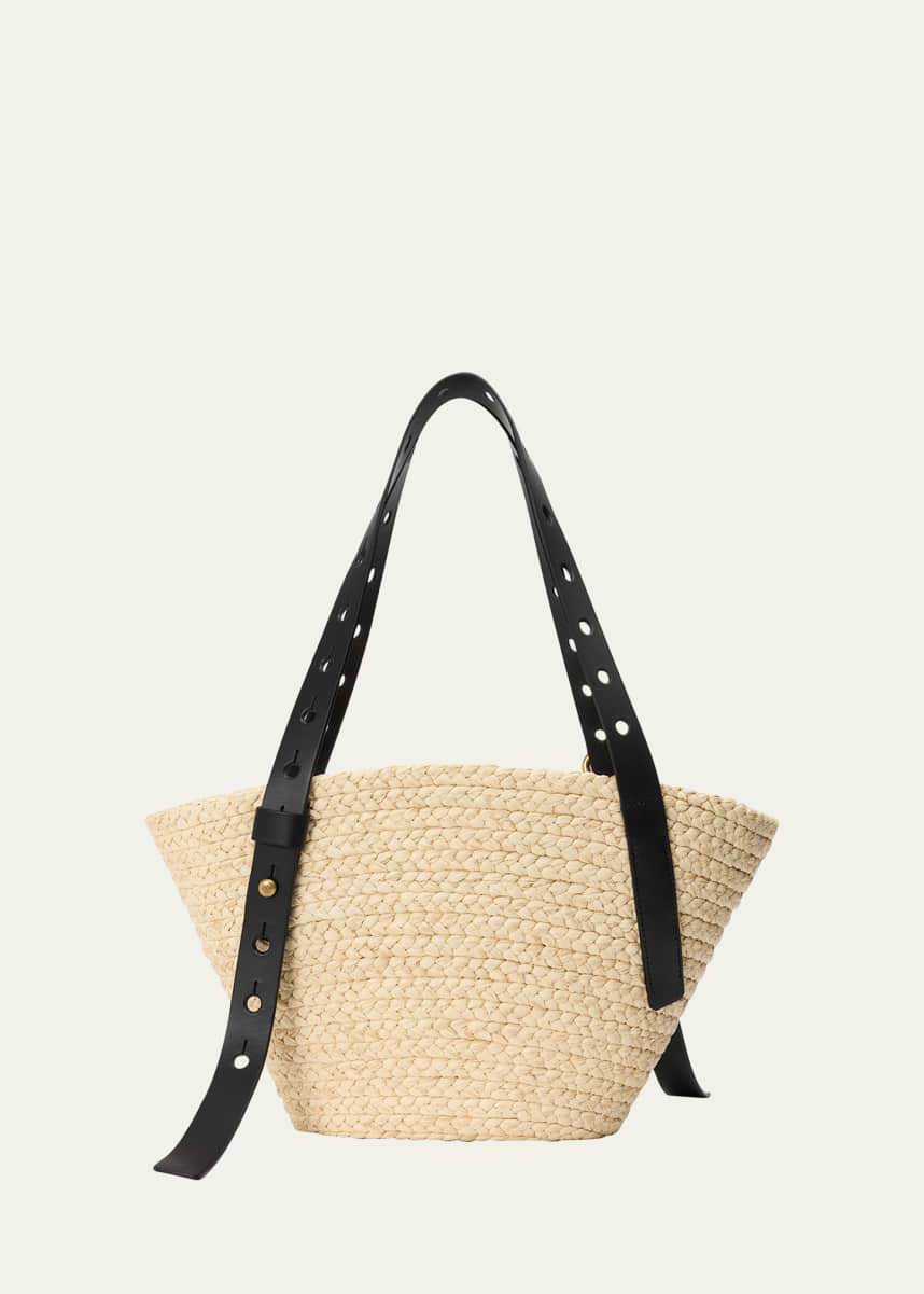 Loewe x Paula’s Ibiza Punch Hole Small Basket Shoulder Bag in Raffia
