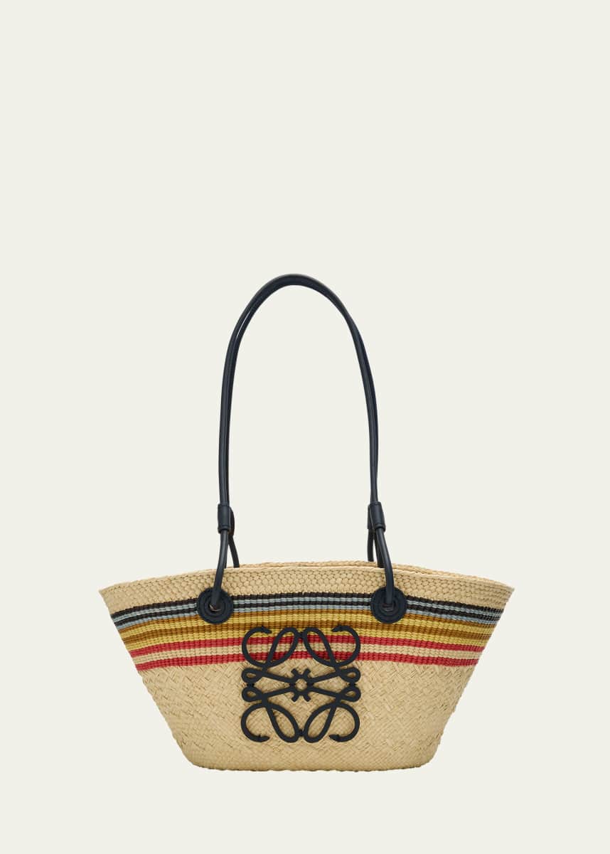 Loewe x Paula’s Ibiza Small Anagram Striped Basket Tote Bag in Raffia