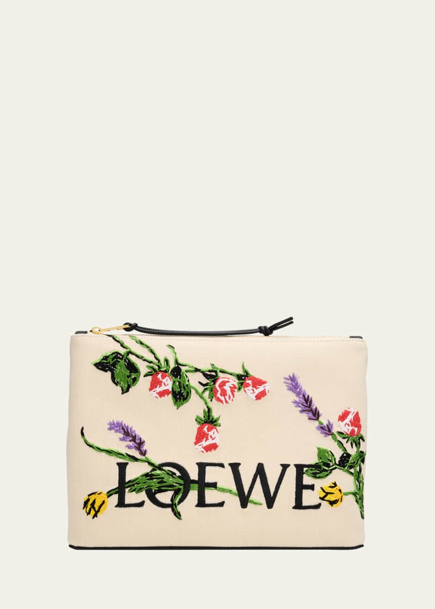 Loewe Oblong Pouch Bag in Canvas with Flowers