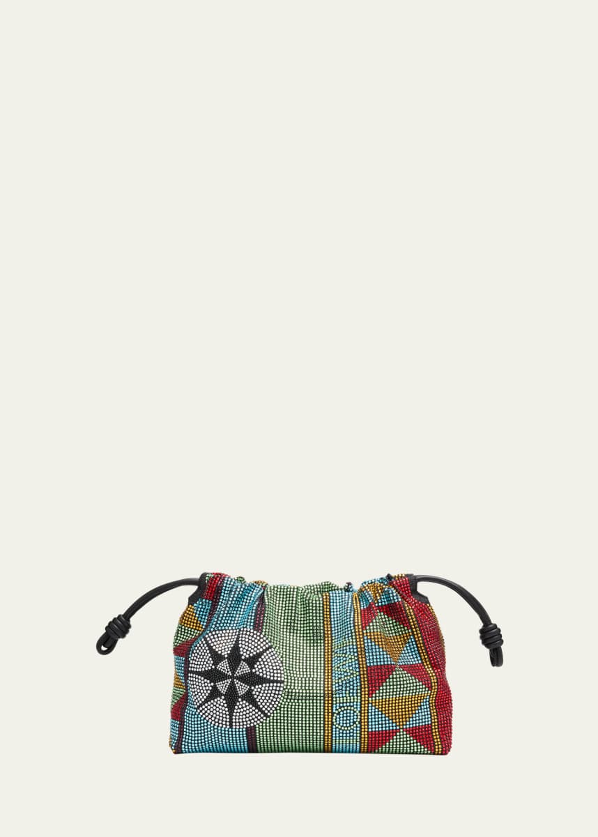 Loewe Flamenco Medium Embellished Shoulder Bag in Denim-Print Leather