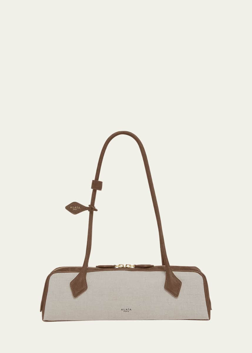 ALAIA Le Teckel Medium Shoulder Bag in Canvas and Leather