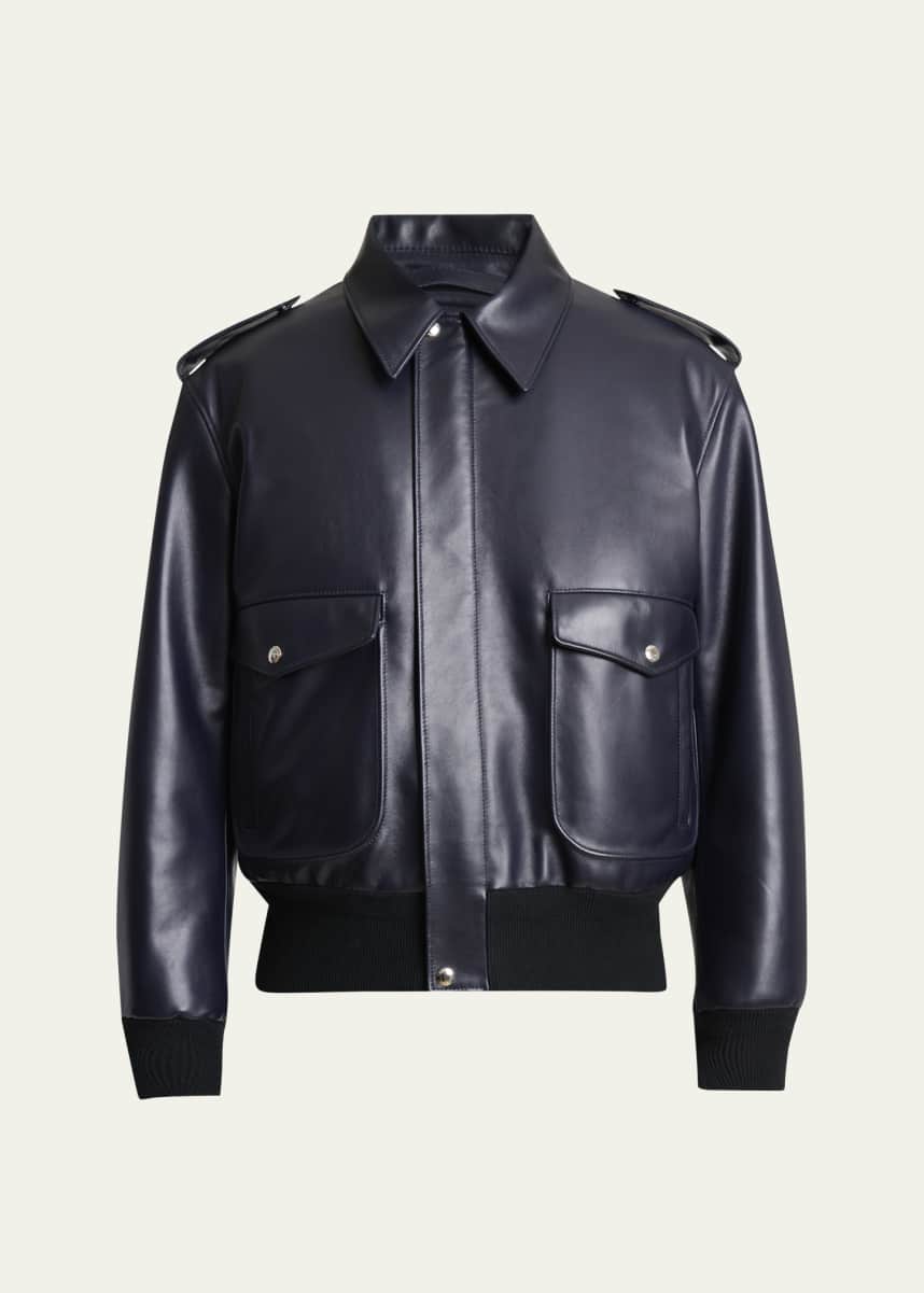 Givenchy Men's Leather Concealed-Zip Bomber Jacket