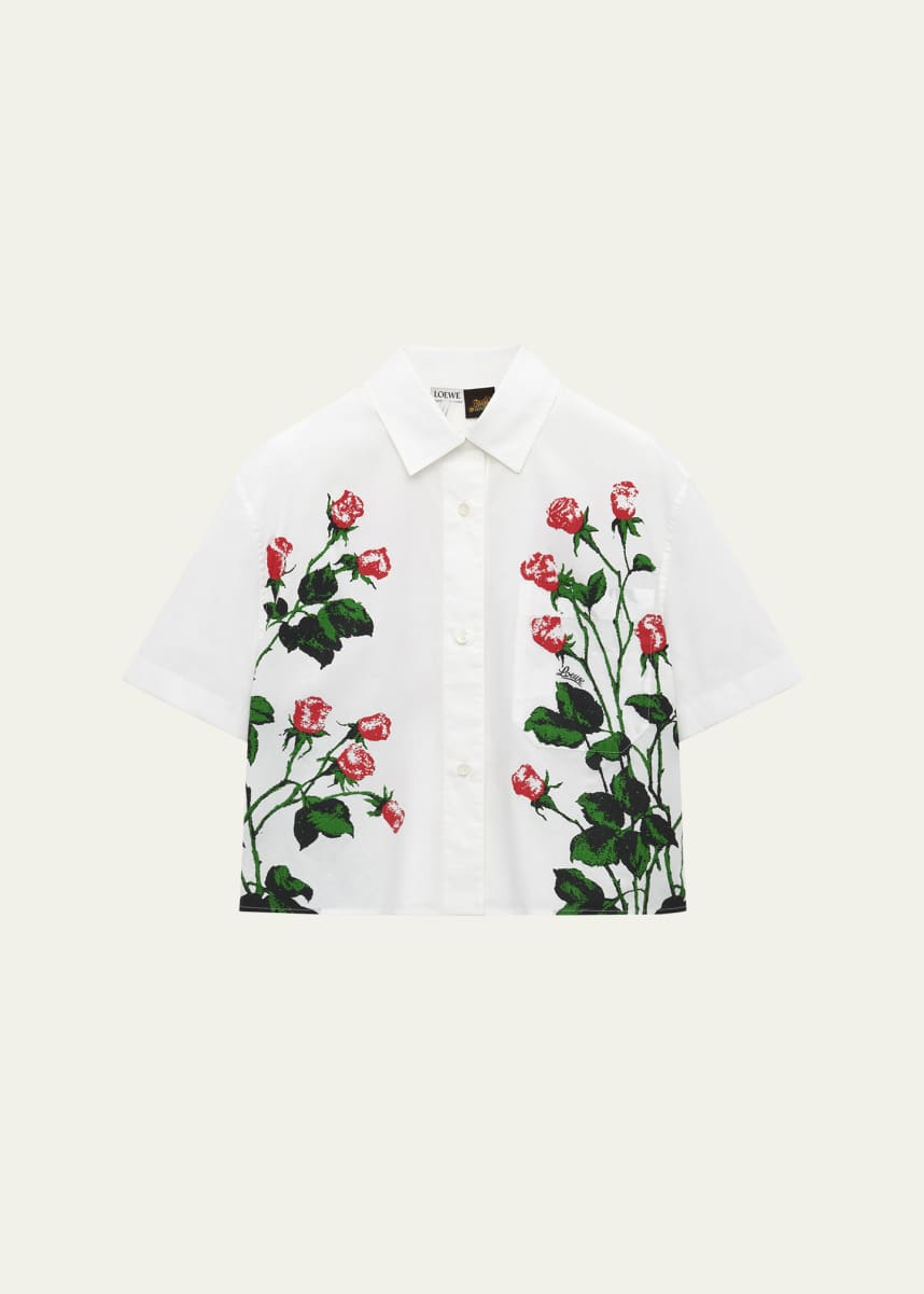 Loewe Flower Print Poplin Cropped Shirt
