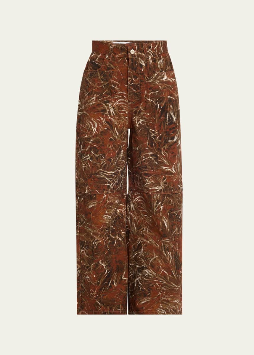 Loewe Feather Printed Denim Wide-Leg Pants