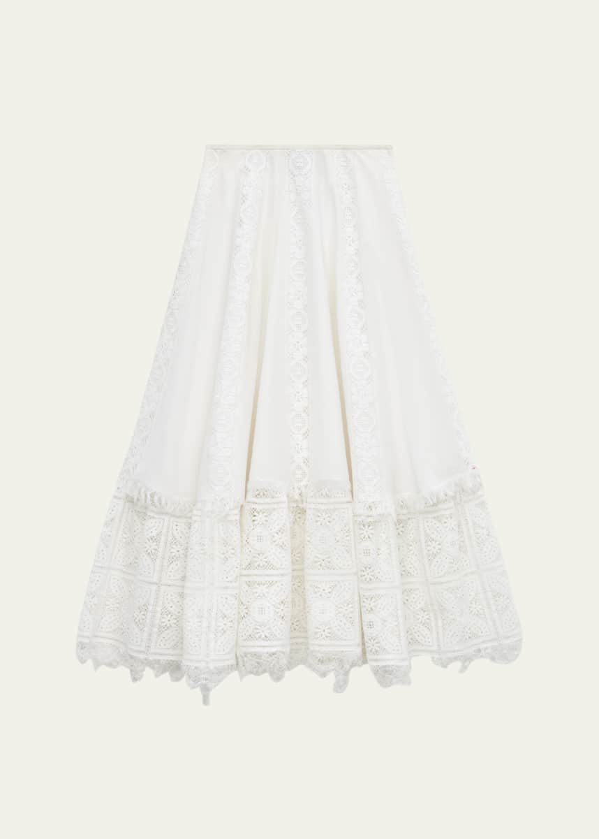 Loewe Lace-Inset Layered Midi Skirt