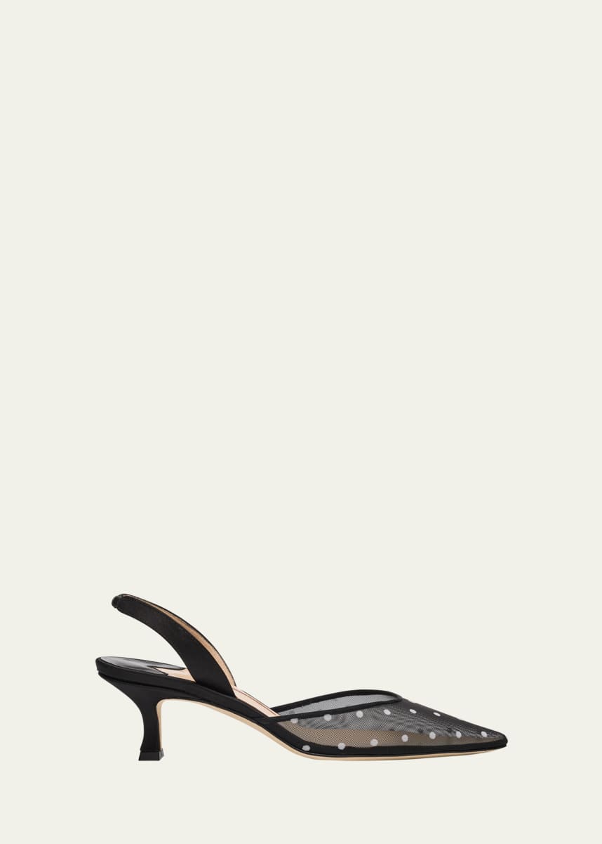 Manolo Blahnik Carolyne Polka-Dot Mesh Pumps