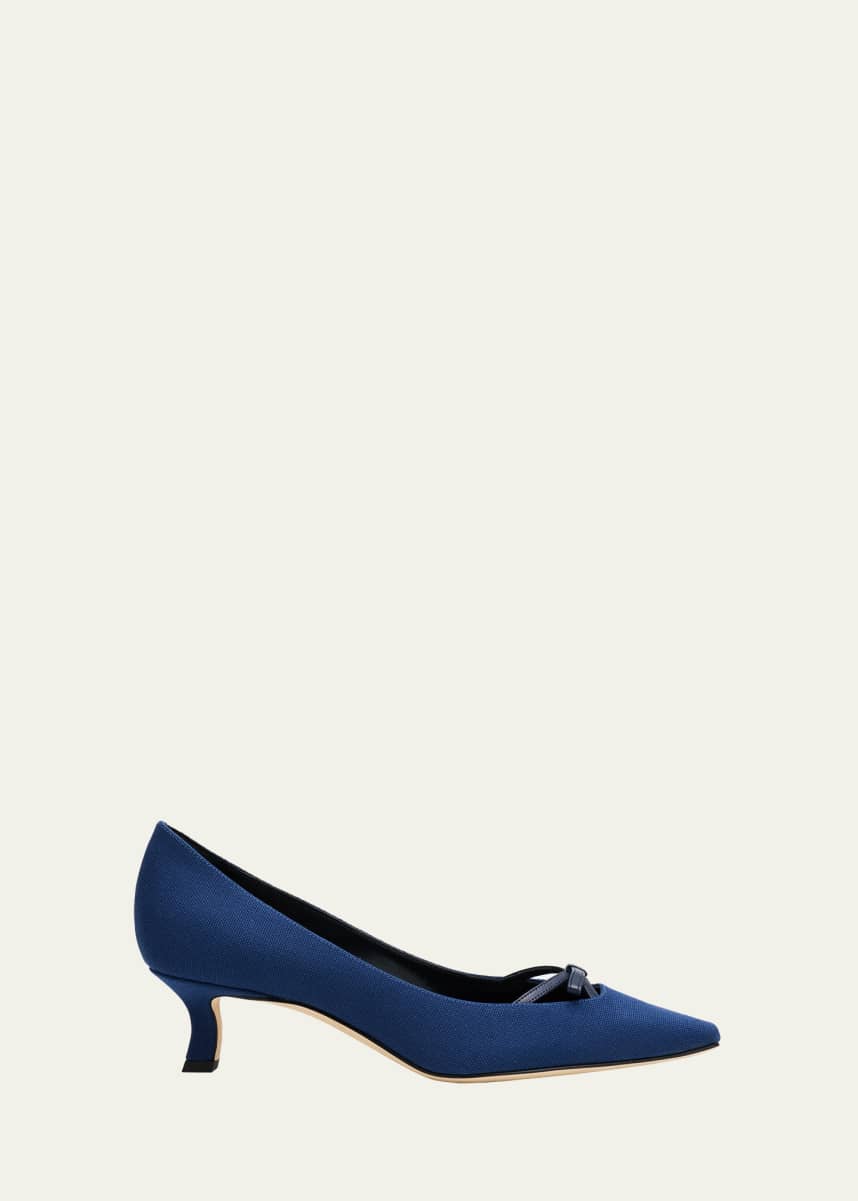 Manolo Blahnik Grafa Woven Bow Kitten Pumps