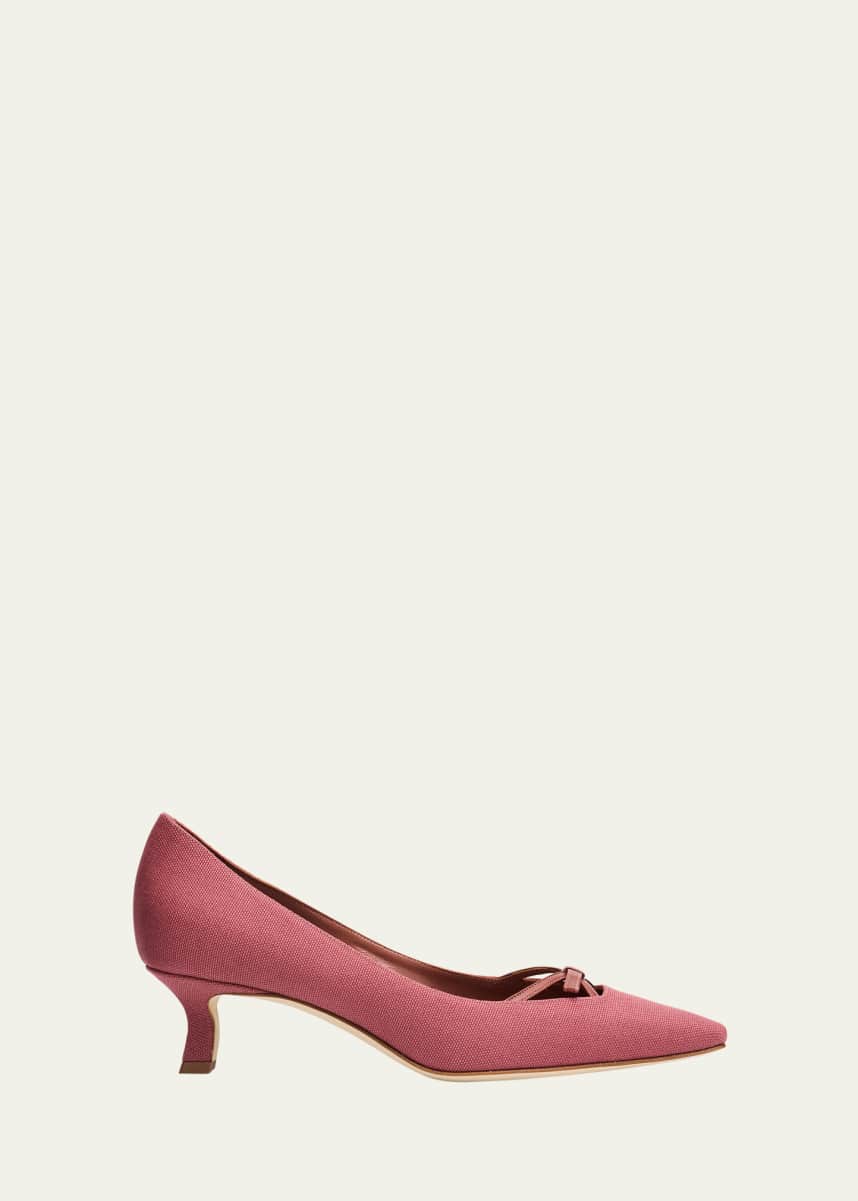 Manolo Blahnik Grafa Woven Bow Kitten Pumps