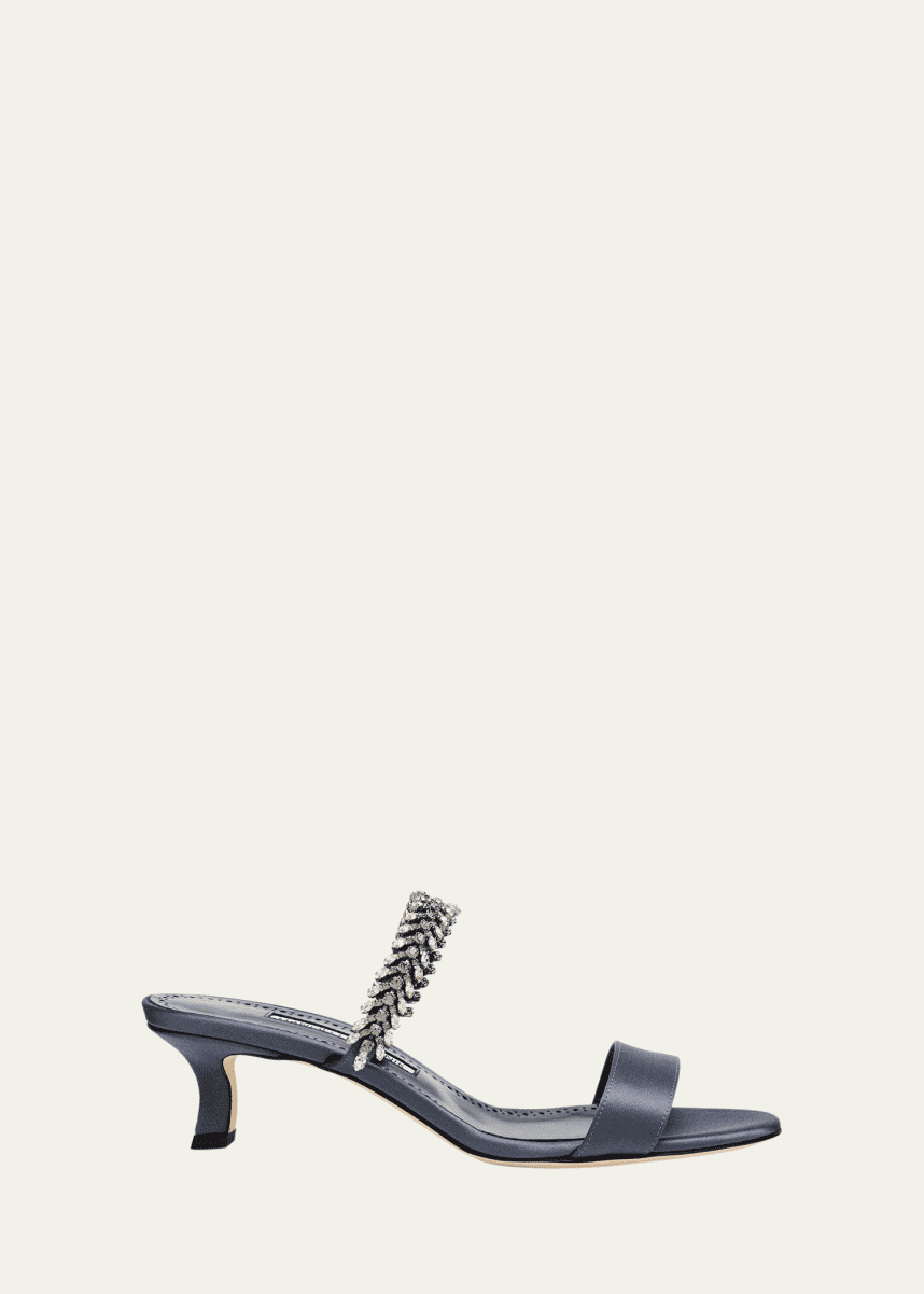 Manolo Blahnik Kifasan Embellished Satin Kitten-Heel Sandals