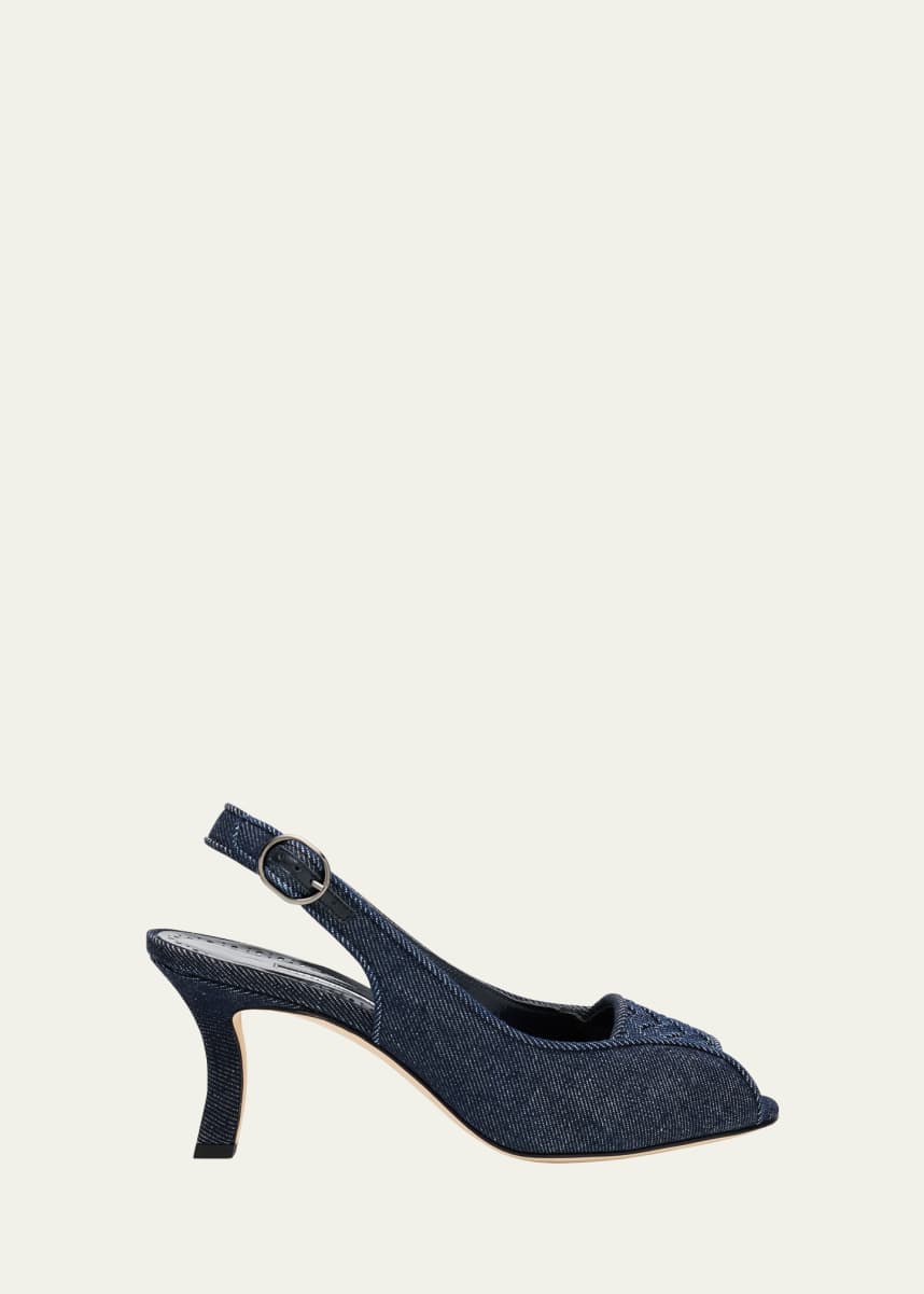 Manolo Blahnik Lonike Denim Slingback Sandals