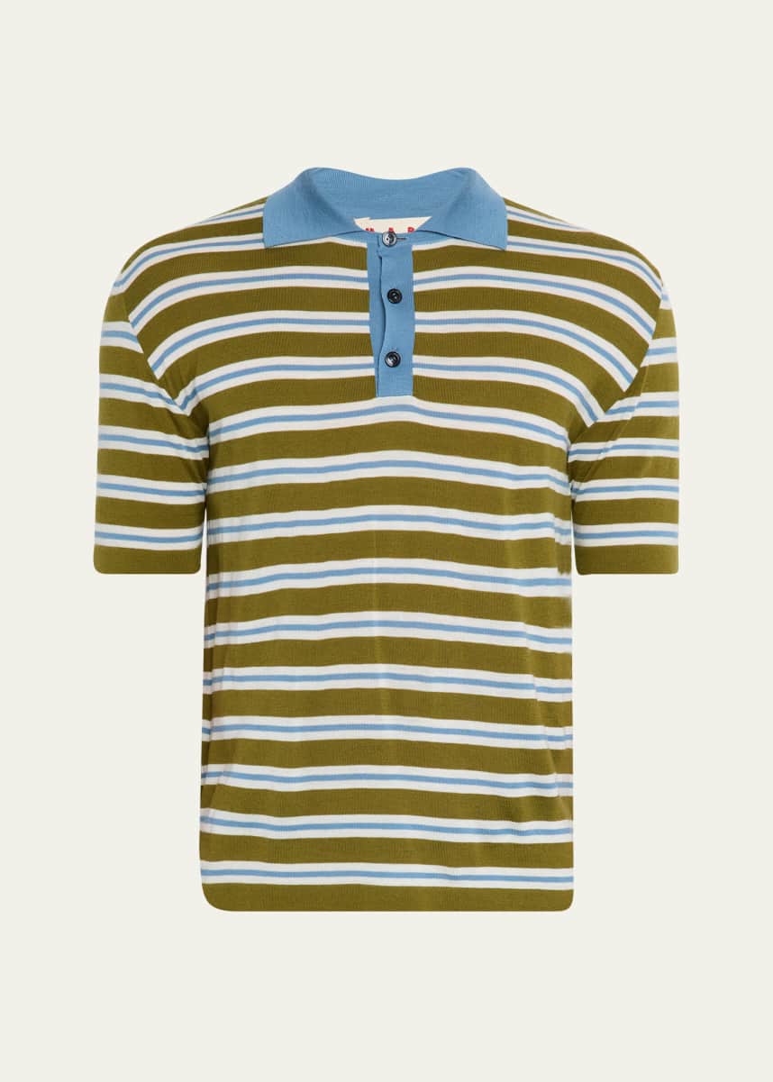 Marni Men's Wool Multi-Stripe Polo Shirt