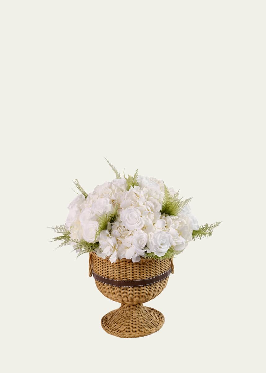 Venus ET Fleur Eternity Hydrangeas & Roses in Athena Wicker Pedestal Vase, 25" Tall