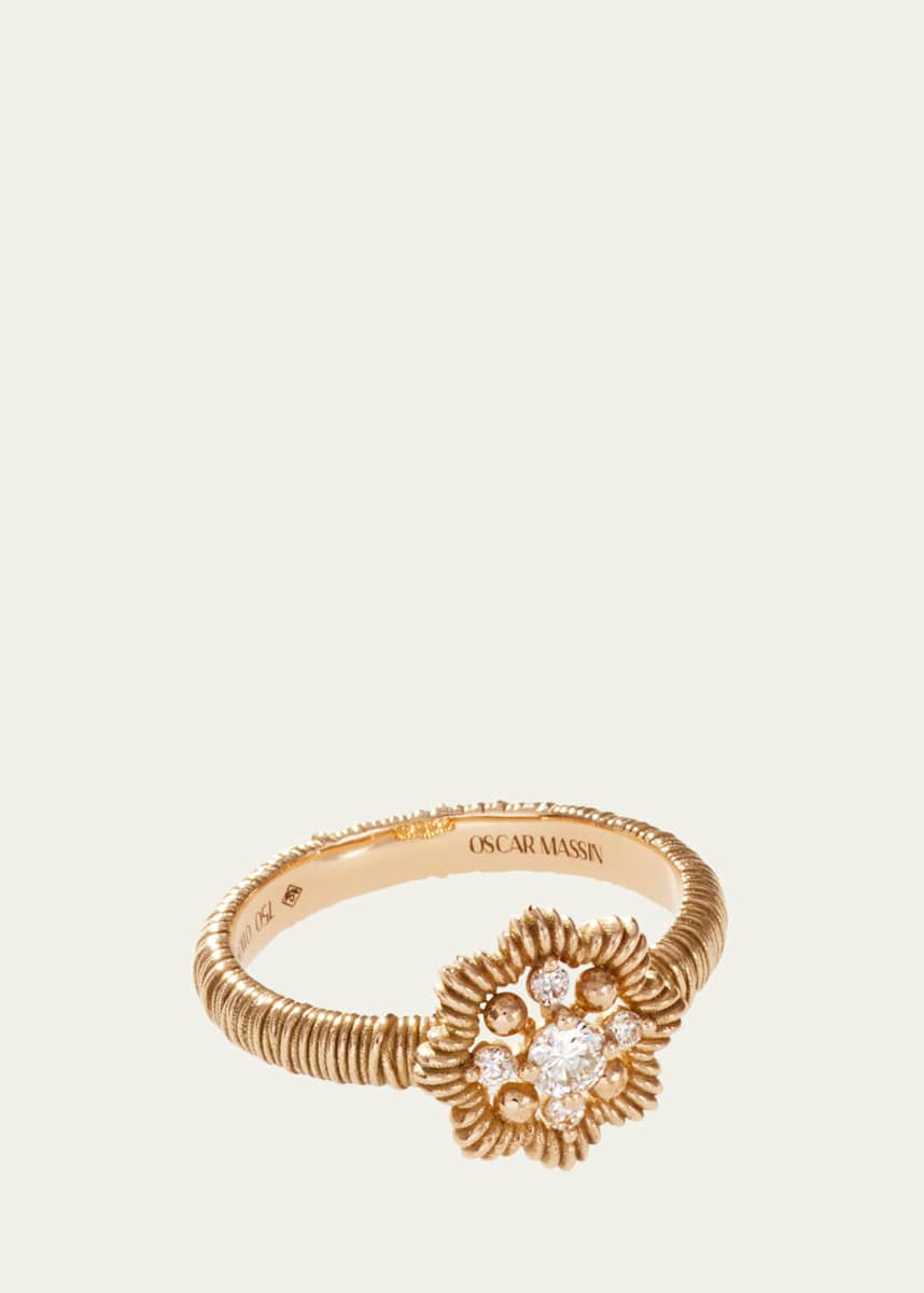 Oscar Massin 18K Yellow Gold Lace Flower Small Lab Diamond Ring