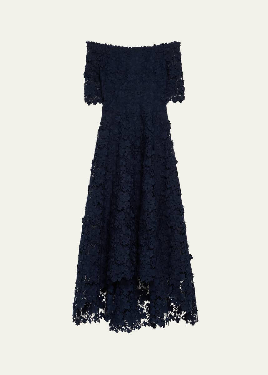Rickie Freeman for Teri Jon High-Low Floral Lace Maxi Dress