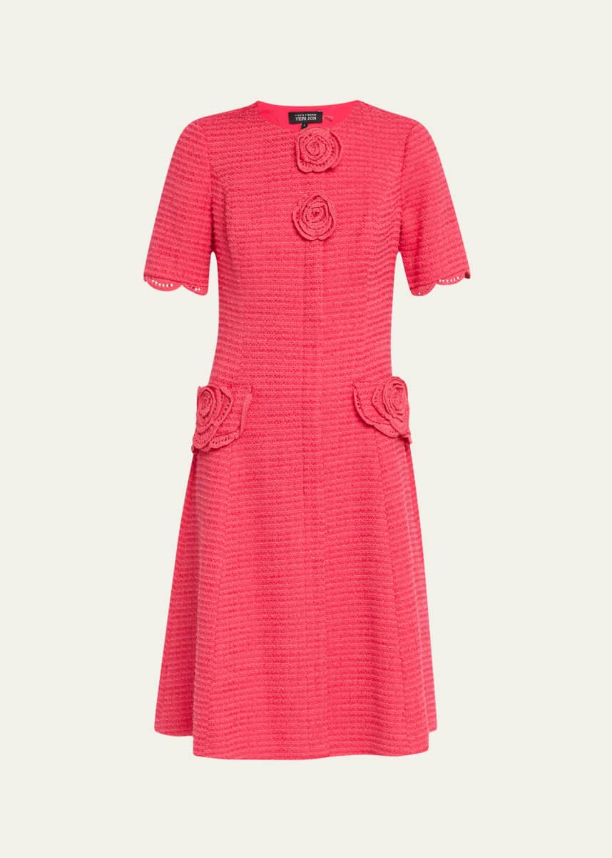 Rickie Freeman for Teri Jon A-Line Floral Applique Boucle Dress
