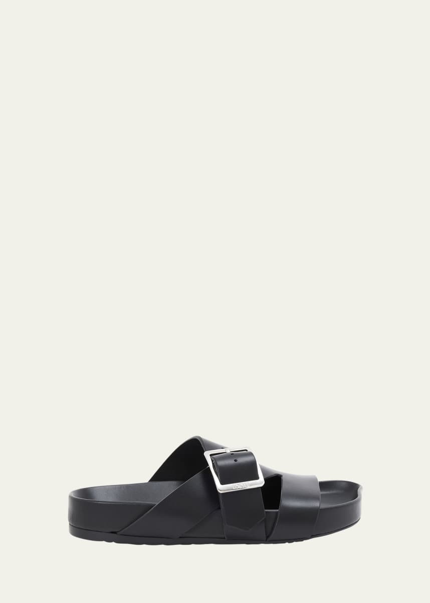 Loewe Men's Ease Calfskin Buckle Slide Sandals