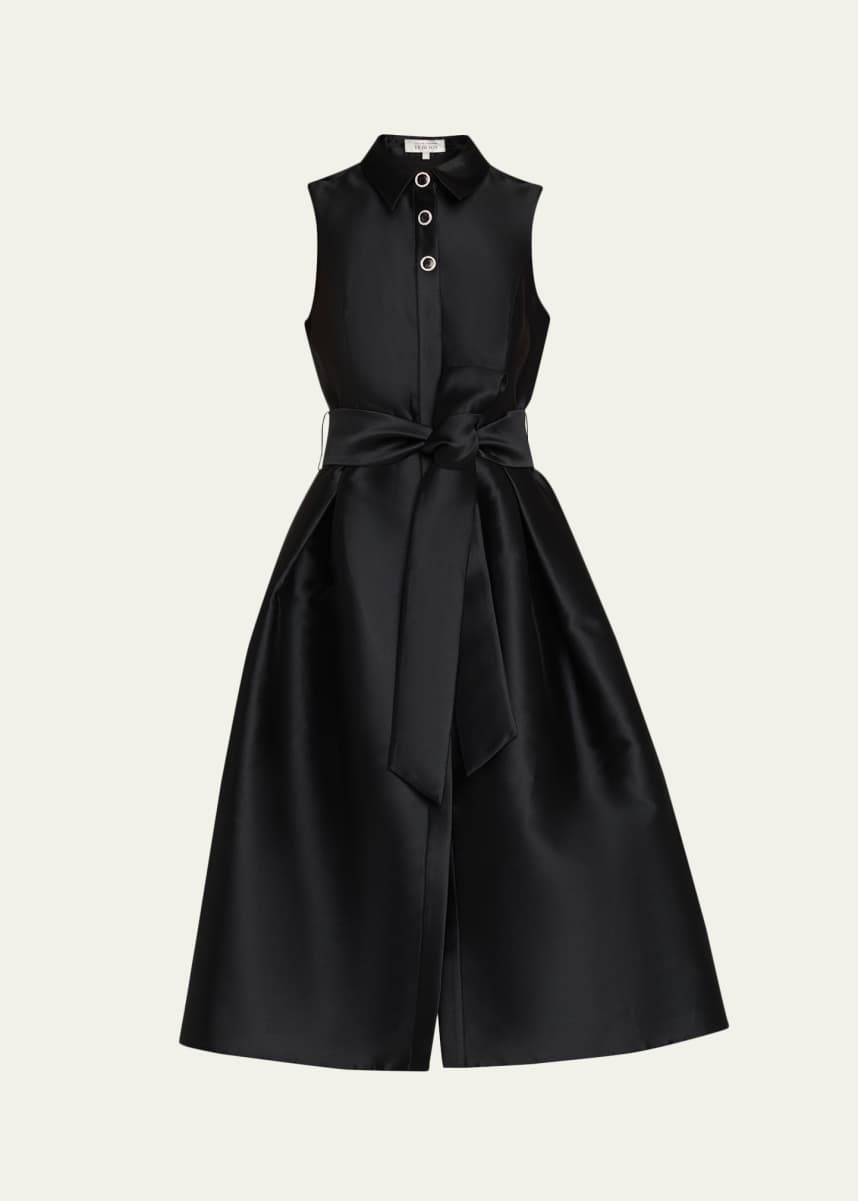 Rickie Freeman for Teri Jon Sleeveless Mikado Shirtdress with Jewel Buttons