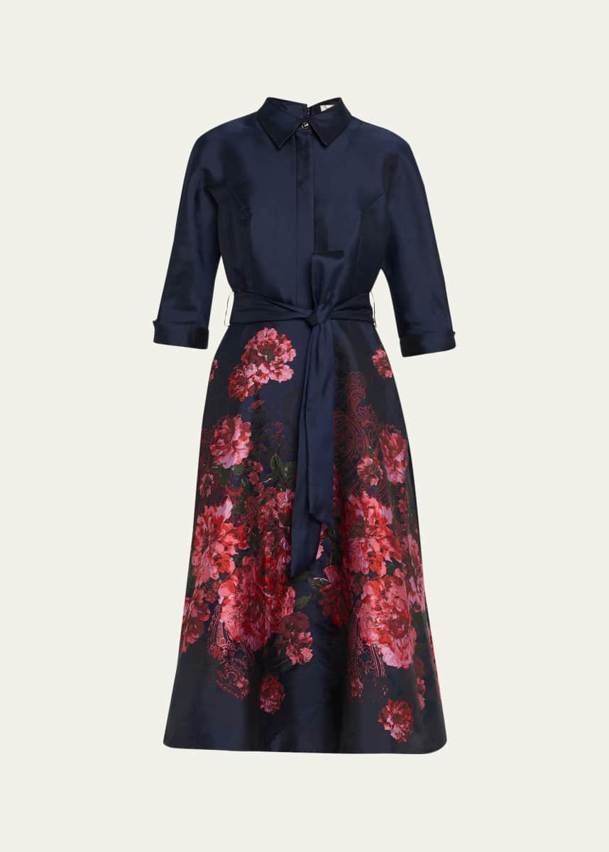 Rickie Freeman for Teri Jon Floral Paisley Jacquard Midi Shirtdress
