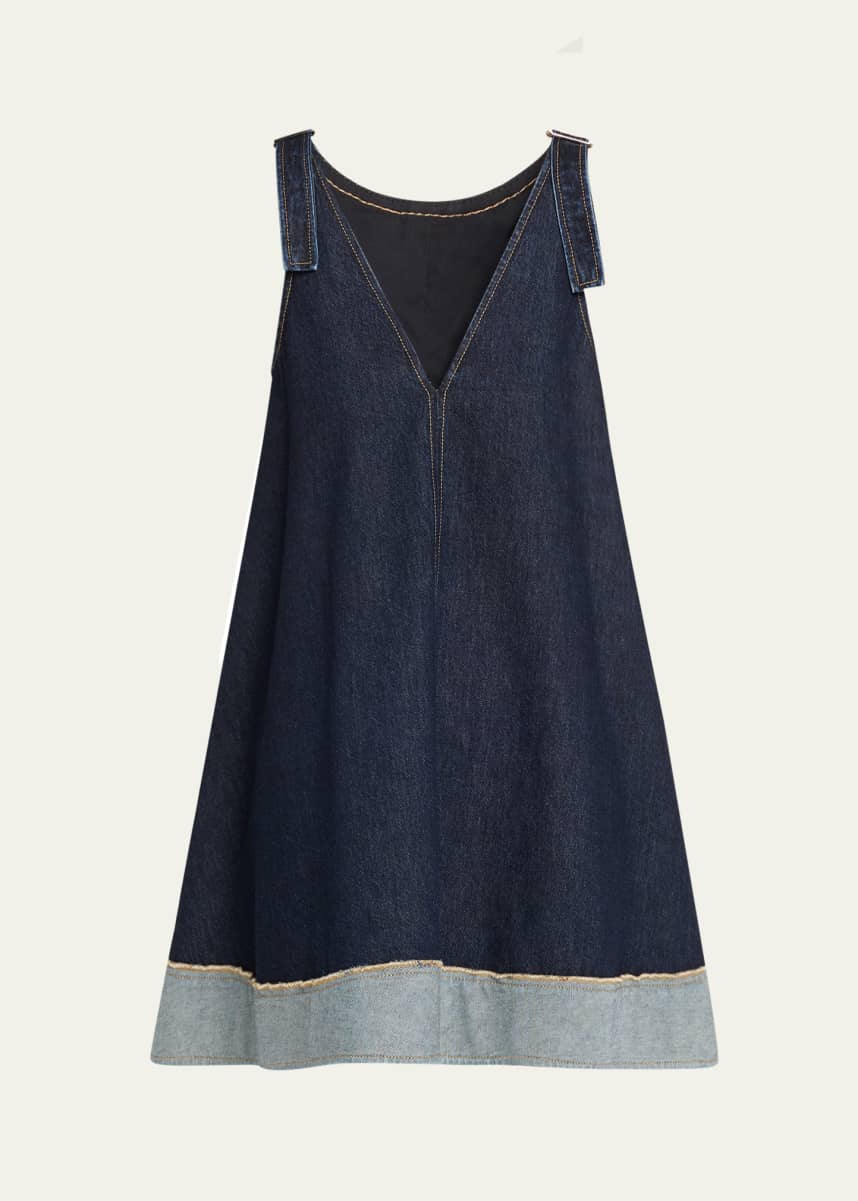 3.1 Phillip Lim Trapeze Denim Contrast-Hem Mini Dress