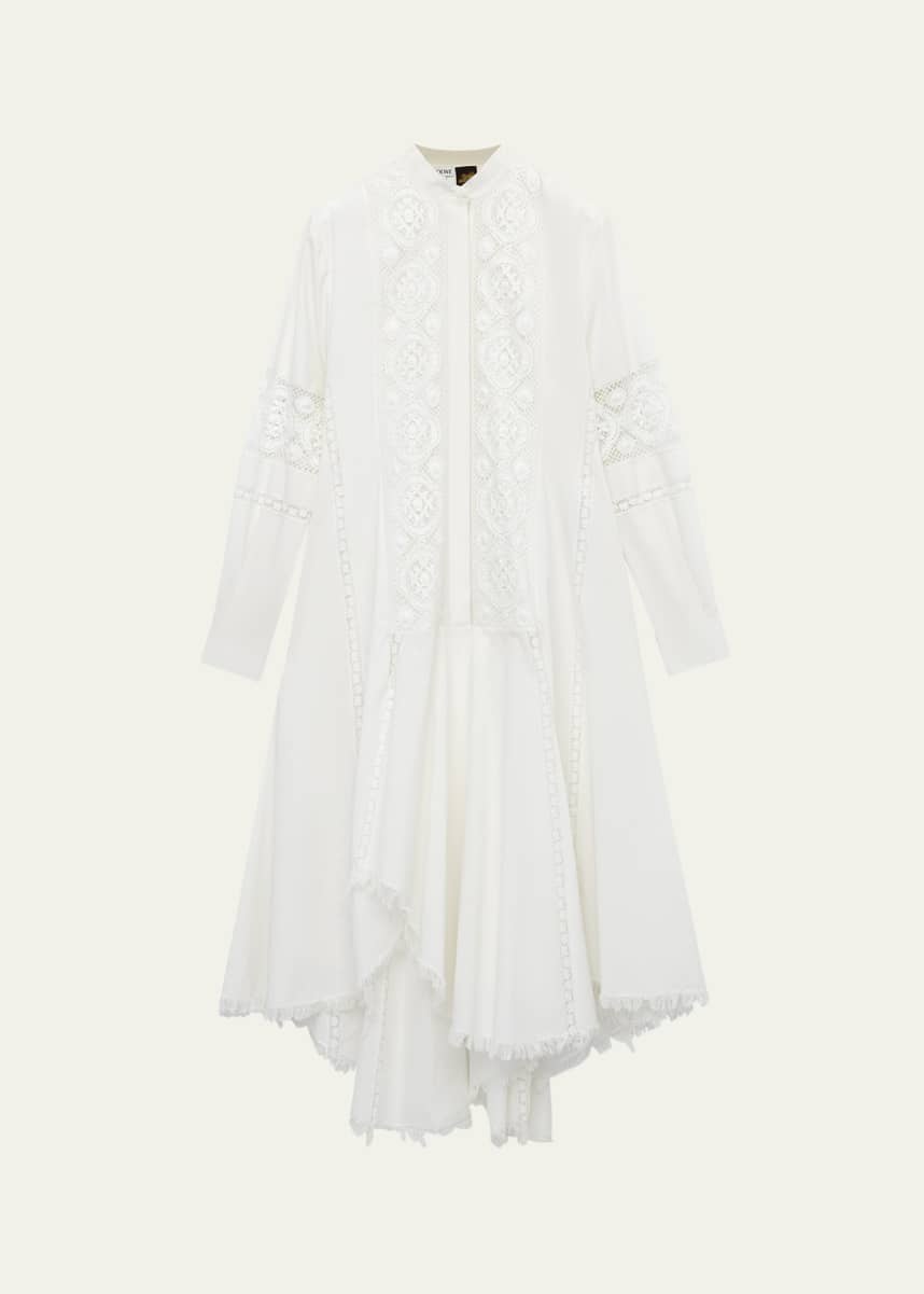 Loewe Floral Lace Fit-and-Flare Handkerchief Shirt Dress