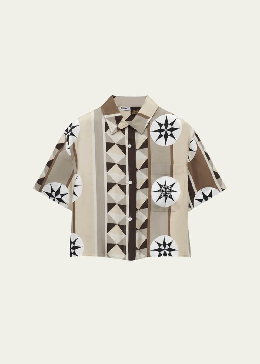 Loewe Scarf Print Cropped Boxy Silk Shirt