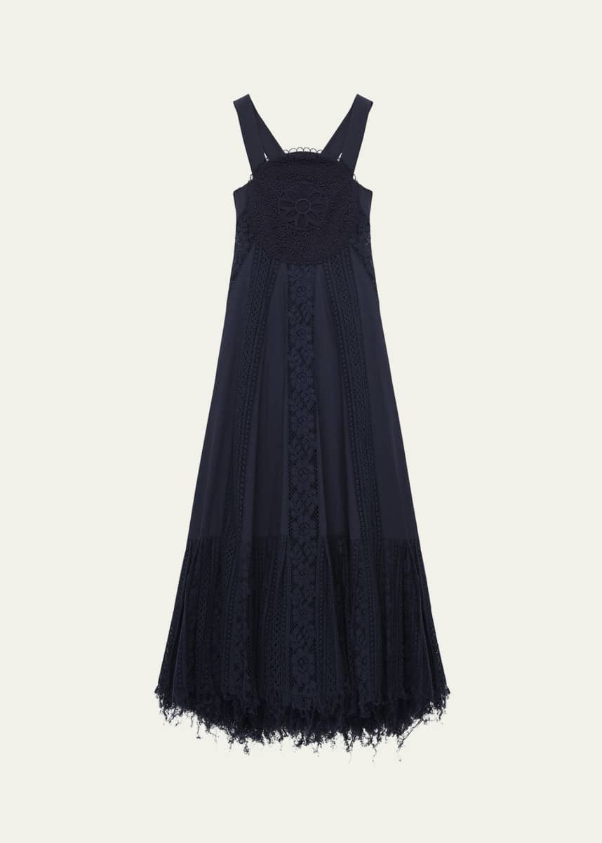 Loewe Lace Frayed Hem Poplin Dress
