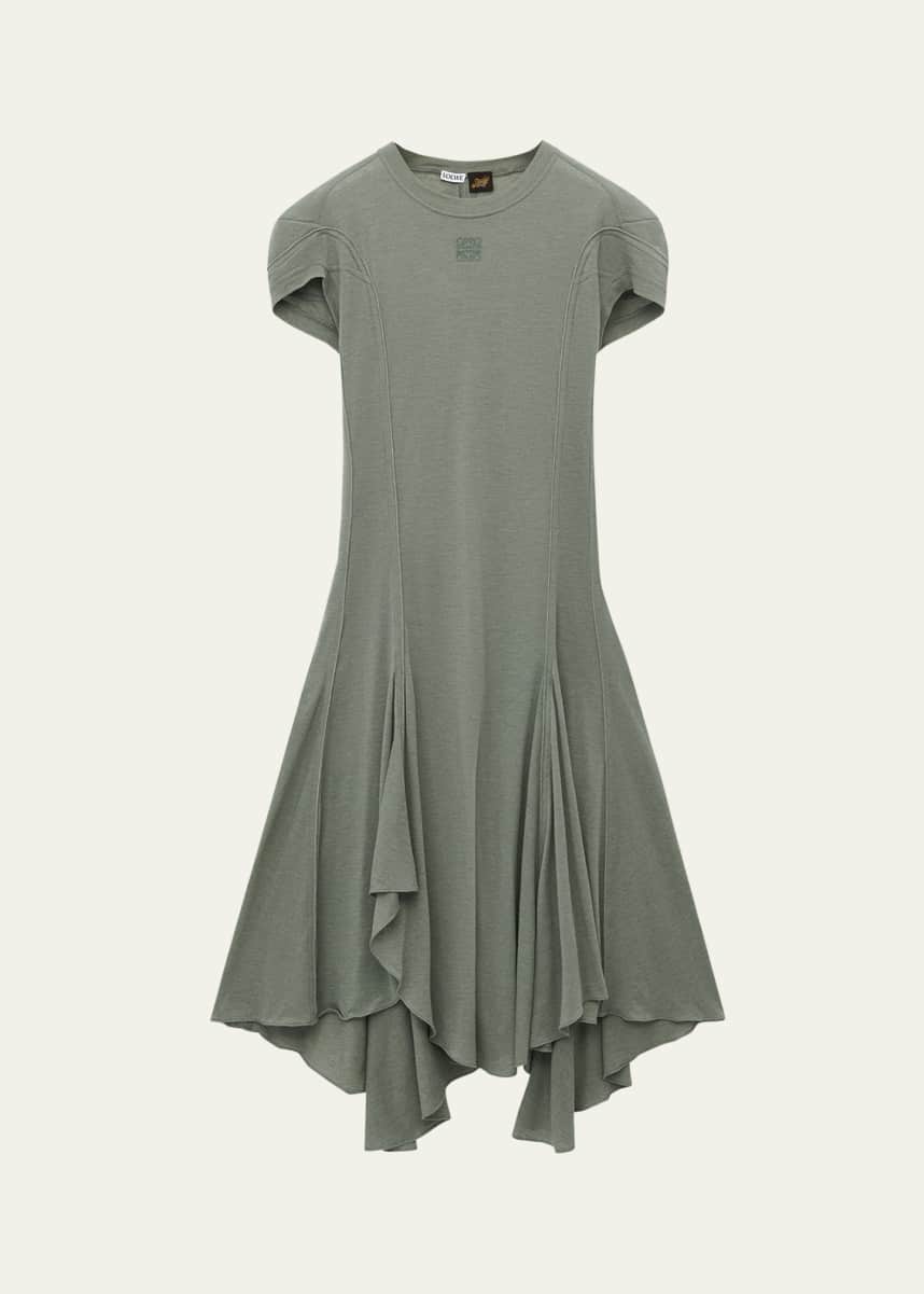 Loewe Puff-Sleeve Anagram Asymmetric Dress - Bergdorf Goodman