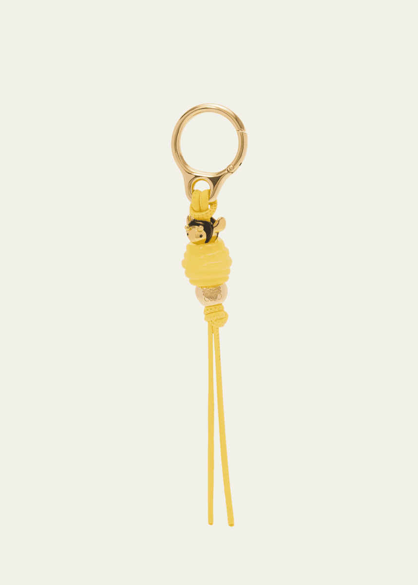 Loewe Dee Dice Bag Charm in Brass and Leather