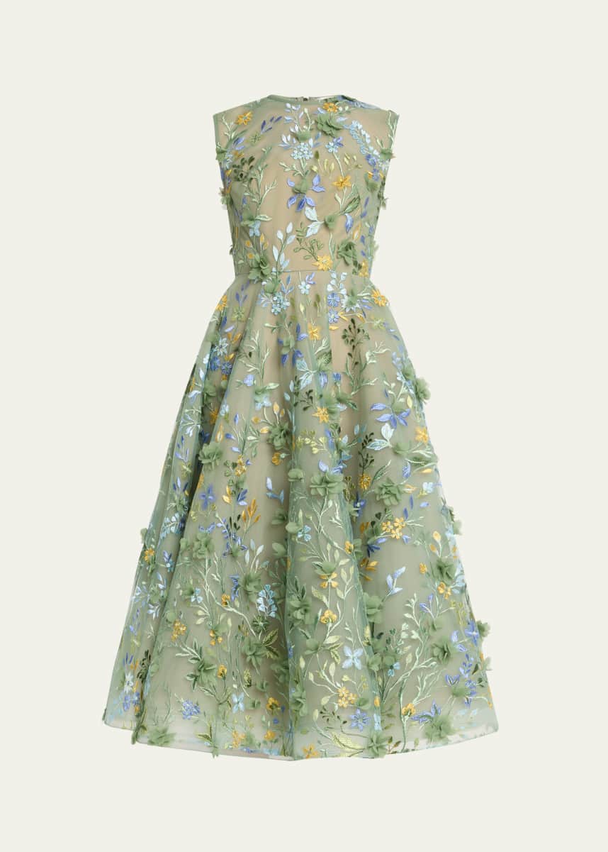 Bronx and Banco Saba Sleeveless Floral-Embroidered Midi Dress