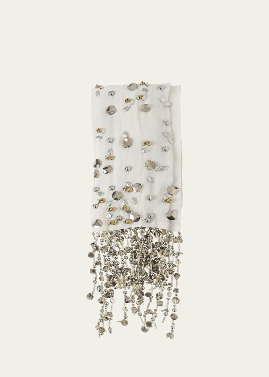 Dries Van Noten Folds Embellished Fringe Scarf