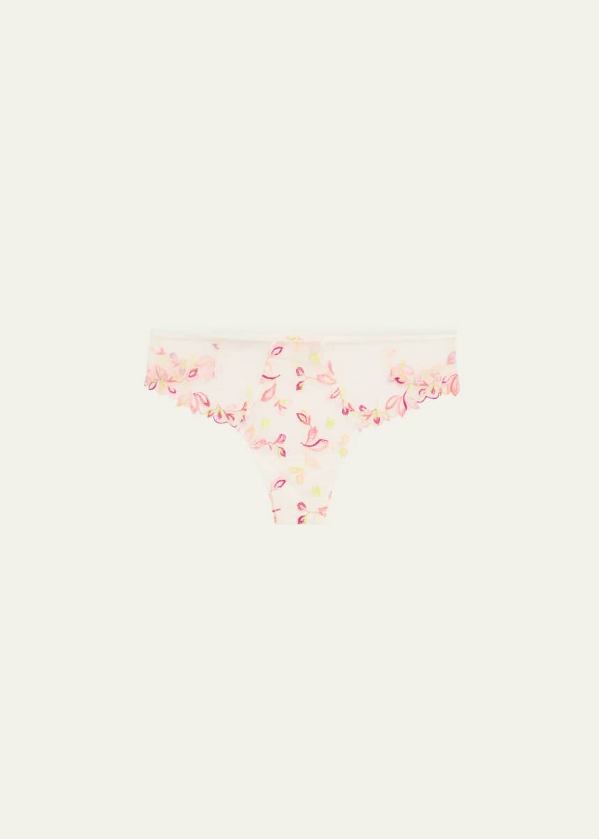 Lise Charmel Folie D'Ete Floral-Embroidered Tulle Thong
