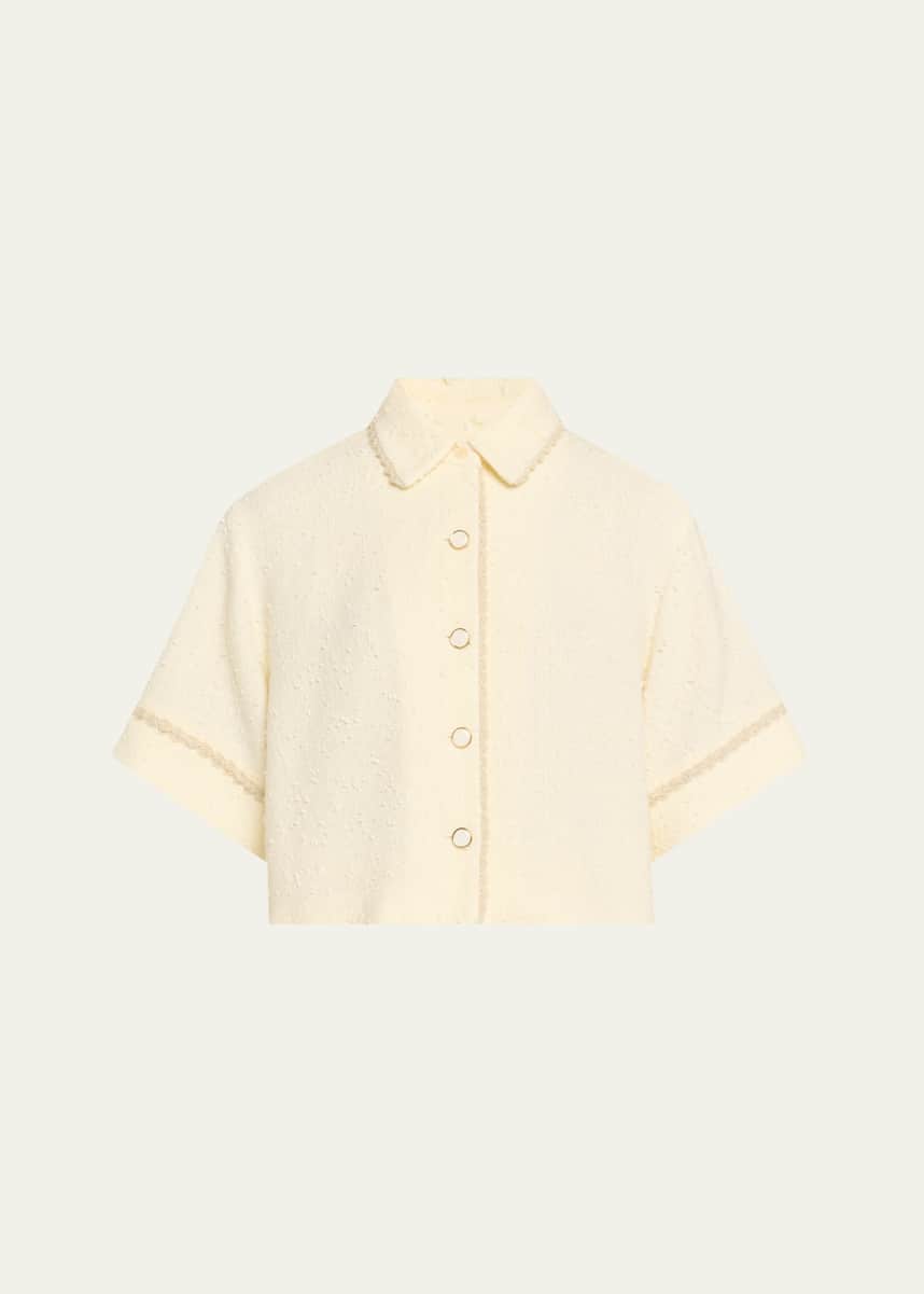 SIMKHAI Khloe Boucle Short-Sleeve Shirt