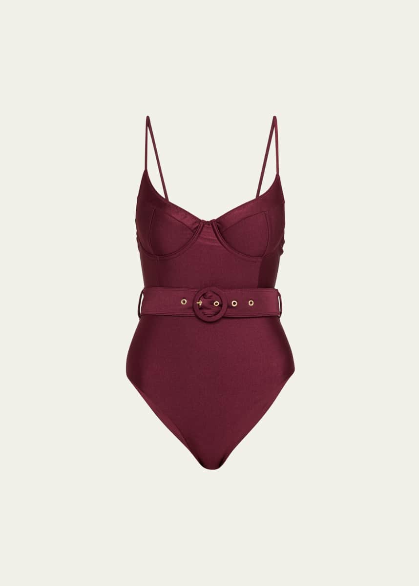SIMKHAI Noa Belted Bustier One-Piece Swimsuit