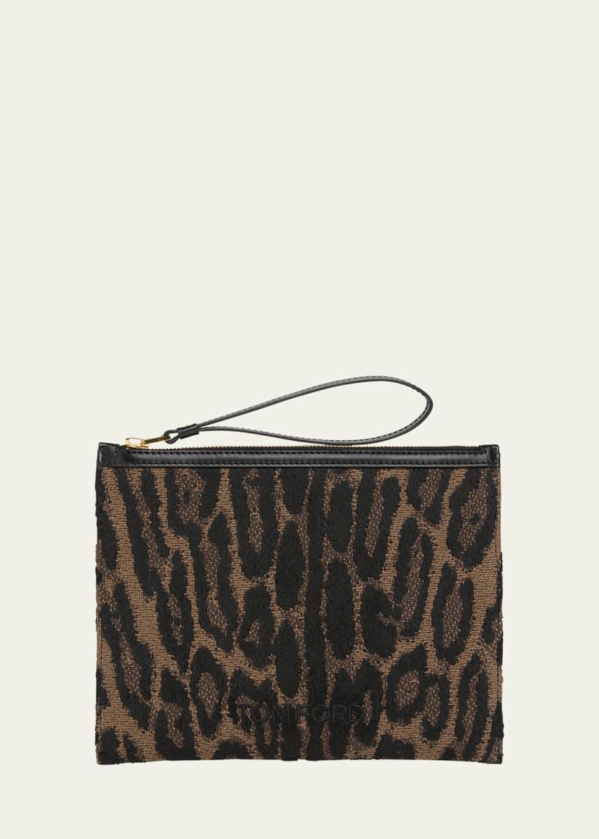 TOM FORD Wristlet Pouch Bag in Jacquard and Calf Leather