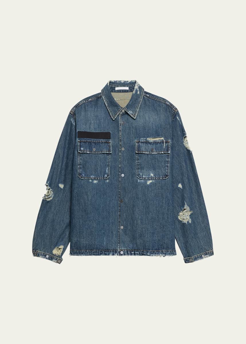Helmut Lang Men's Distressed Denim Uniform Shirt