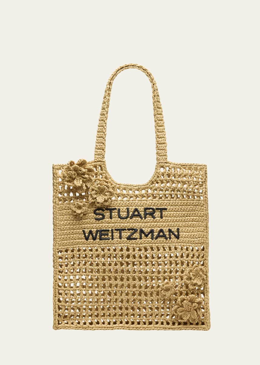 Stuart Weitzman Magnolia Flower Raffia Tote Bag