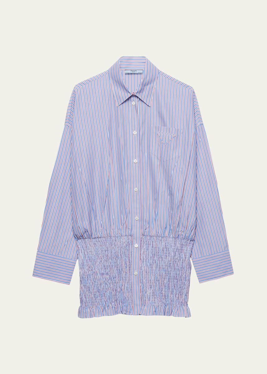 Prada Stripe Smocked Poplin Shirt