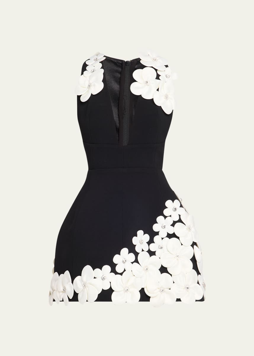Bronx and Banco Estelle Deep V-Neck Floral Applique Mini Dress