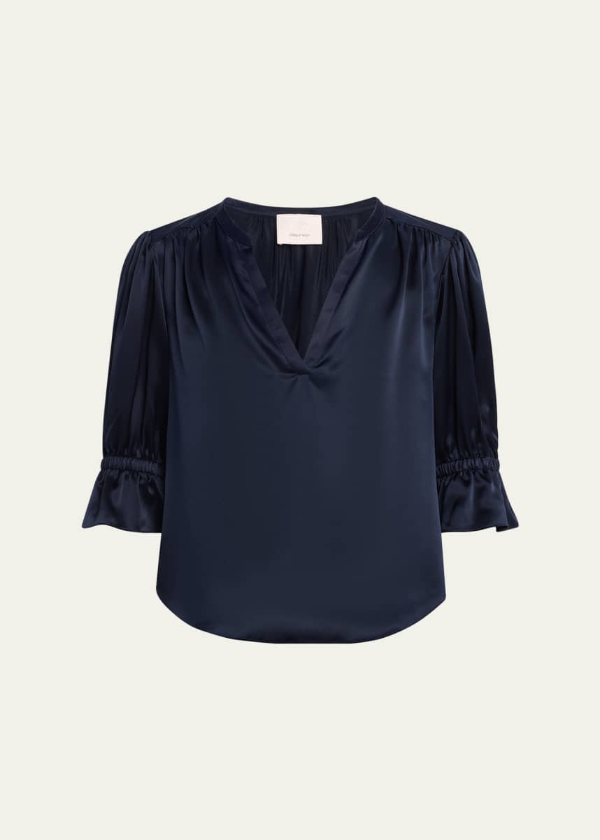 Cinq a Sept Fiona Silk Split-Neck Top