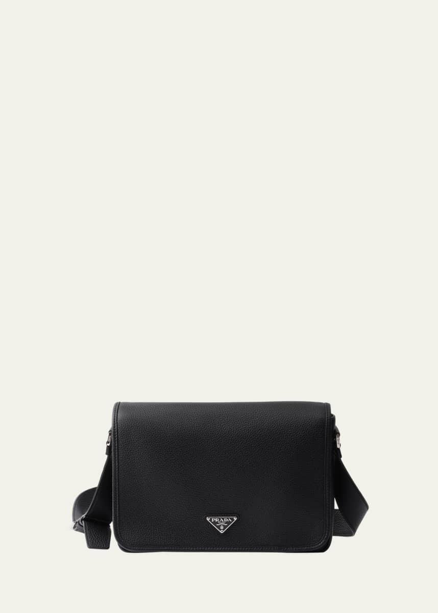 Prada Men's Grained Leather Flap Crossbody Bag