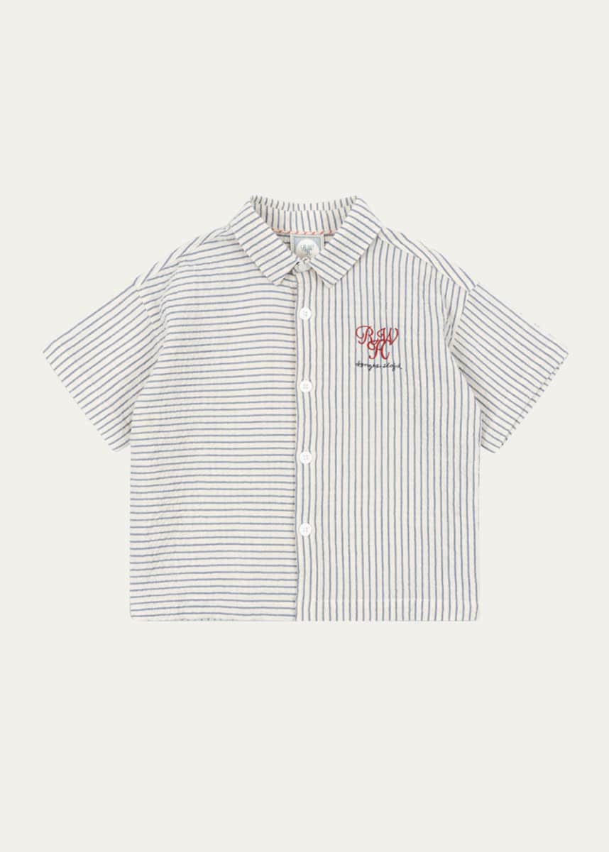 Konges Slojd Rosie H-W x Boy's Duo Striped Seersucker Shirt, Size 18M-4