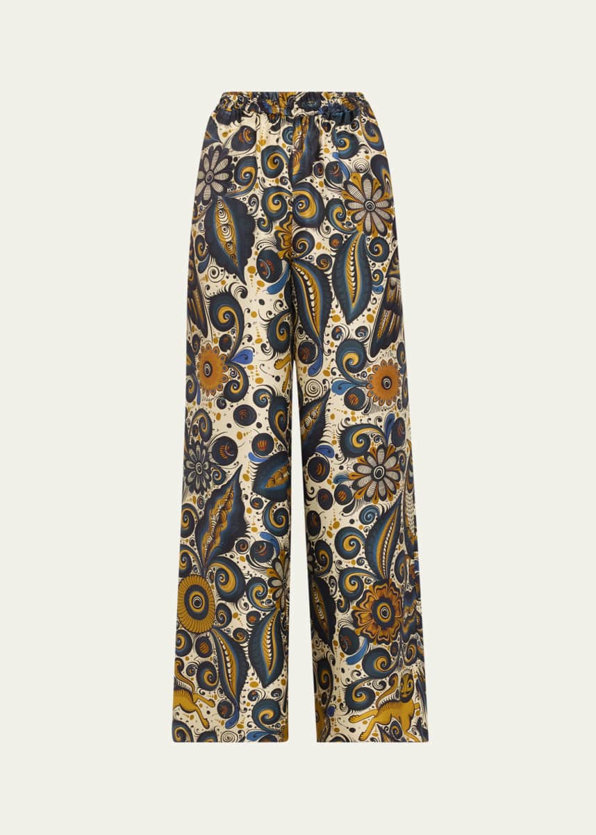 Heirlome Alvarez Nogal Silk Wide-Leg Pull-On Trousers