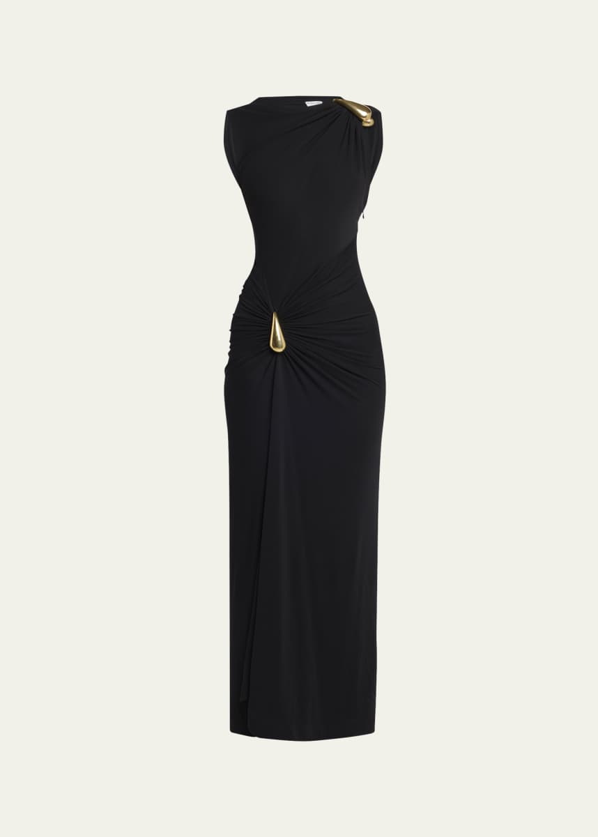Bottega Veneta Drop Detail Gathered Matte Crepe Jersey Maxi Dress